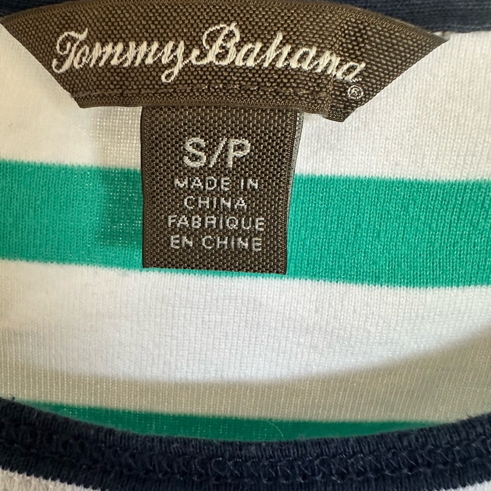 Tommy Bahama Navy, White, and Teal Striped Shirt, size S - Picture 3 of 6
